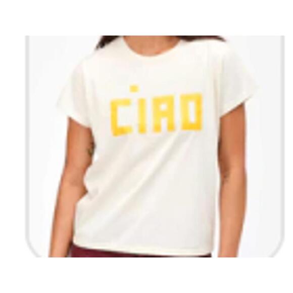NWT Clare V. Classic Tee - Block Print Yellow Ciao - XL - Picture 1 of 10